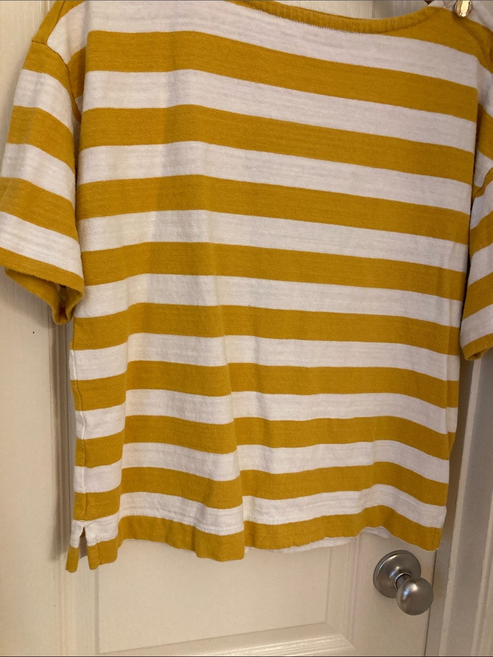 LOFT Yellow and White Striped Short Sleeve Tee - Picture 4 of 10